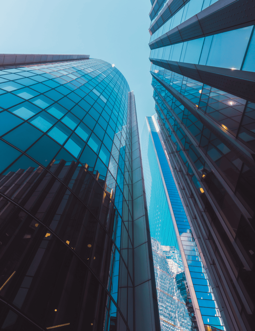Urban architecture with blue glass windows